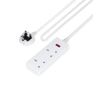 Geepas 2 Gang Extension Lead, 2M Cable with Indicator Light Wall Mountable in White Geepas White
