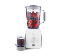 Geepas 600W 2 in 1 Food Jug Blender, 1.8L Jar & 60G Mini Coffee Spice Mill | 6 Pcs Stainless-Steel Blades with 3 Speed & Pulse Option | Turbo Button for Ice Crushing, Overheat Protection, White