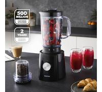 Geepas 2-in-1 Food Jug Blender 1.6L Smoothie Pro Maker & Grinder 650W Ice Crush Pulse Black Juice Blender Coffee Spice Mill 3 Speed Safety Lock