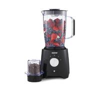 GEEPAS 2-in-1 Food Jug Blender | 1.8L Juice Jar & 60G Mini Coffee Spice Mill | 6-Leaf Stainless-Steel Blades 2 Speed & Pulse Lockable Lid Smoothie Maker Turbo Button for Ice Crushing | 600W Black