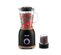 GEEPAS 2-in-1 Food Jug Blender | Smoothie Maker with 1.5L Glass Juice Jar & Mini Coffee Spice Grinder Mill | 6 Stainless Steel Ice Crusher Blades | 2 Speeds, Pulse Safe Lock | 800W NordiQ Black