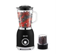 GEEPAS 2-in-1 Food Jug Blender | Smoothie Maker with 1.5L Glass Juice Jar & Mini Coffee Spice Grinder Mill | 6 Stainless Steel Ice Crusher Blades | 2 Speed with Pulse Safe Lock | 800W Retrovive Black