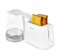 Geepas 2 Slice Bread Toaster & 1.7L Illuminating Electric Glass Kettle Set, White