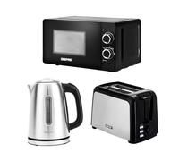 Geepas 2 Slice Bread Toaster, 1.7L Illuminating Electric Kettle & 20L 700W Solo Manual Microwave Oven Combo Set | 750W Toaster, 7 Level Browning Control, 2200W Stainless Steel Cordless Jug Kettle