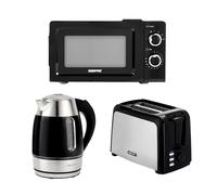 Geepas 2 Slice Bread Toaster, 1.7L Illuminating Electric Kettle & 20L Solo Manual Microwave Oven 700W Combo Set in Black Geepas Black