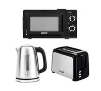 Geepas 2 Slice Bread Toaster, 1.7L Illuminating Electric Kettle & 20L Solo Manual Microwave Oven 700W Combo Set In Silver Silver