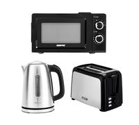 Geepas 2 Slice Bread Toaster, 1.7L Illuminating Electric Kettle & 20L Solo Manual Microwave Oven 700W Combo Set in Silver Geepas Silver