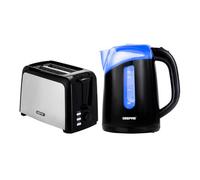 Geepas 2 Slice Bread Toaster & 1.7L Illuminating Electric Kettle Combo Set | 750W Toaster, 7 Level Browning Control, Defrost, Reheat & Cancel Function | 2200W Cordless Jug Kettle, Auto Shut Off