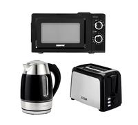 2 Slice Bread Toaster, 1.7L Illuminating Electric Kettle & 20L Solo Manual Microwave Oven 700W Combo Set Geepas Black One Size
