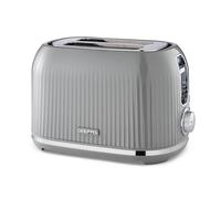 GEEPAS 2 Slice Toaster | 6 Browning Levels Cancel Defrost Reheat | for Thin Small Bread Slice Removable Crumb Tray Cool Touch Housing High Lift | Space-Saving Design | 2 Yr Warranty 1000W Grey Fluted