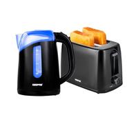 Geepas 650W 2 Slice Bread Toaster & 2200W Illuminating Electric Kettle Combo Set - 1.7L Cordless Jug Kettle for Hot Water Tea, Toaster with 6 Level Browning Control, Cancel - 2 Year Warranty Black