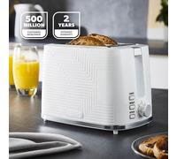 GEEPAS 2 Slice Toaster | 7 Browning Levels Cancel Defrost Reheat | For Thin Small Bread Slice, Removable Crumb Tray Cool Touch Housing High Lift | Space-Saving Design | 2 Yr Warranty 900W White Opus