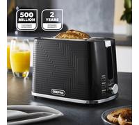 GEEPAS Opus 2 Slice Toaster | 7 Browning Levels Cancel Defrost Reheat | For Thin Small Bread Slice, Removable Crumb Tray Cool Touch Housing High Lift | Space-Saving Design | 2 Yr Warranty 900W Black