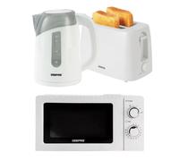 GEEPAS 2 Slice Toaster & 1.7L Cordless Jug Kettle 20L Solo Microwave White New