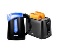 Geepas 650W 2 Slice Bread Toaster & 2200W Illuminating Electric Kettle Combo Set - 1.7L Cordless Jug Kettle for Hot Water Tea, Toaster with 6 Level Browning Control, Cancel - 2 Year Warranty Black
