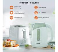 (White) Geepas 2 Slice Toaster Electric Kettle Combo Set