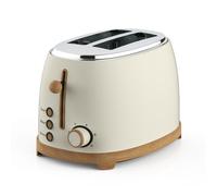 GEEPAS NordiQ 2 Slice Toaster | Matte Finish with Wood Accents | 6 Browning Levels Defrost Reheat & Cancel | High Lift Removable Crumb Tray Cool Touch Cord Storage | 2 Year Warranty 850W Cream