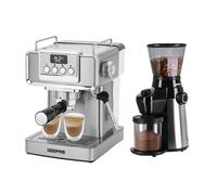 Geepas 20 Bar Espresso Coffee Machine & Conical Burr Coffee Grinder Combo Set in Silver Geepas Silver