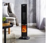 GEEPAs Oscillating Digital Tower PTC Energy Efficient Heater With 3D Flame | 2 Heat Settings Low Running Cost Ceramic Heater LED Display 24H Timer Remote Control Cool & Warm Blow Modes, Safety Cut-Off