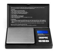 Geepas Portable Digital Scales, 200x0.01 g | Kitchen Scales, Pocket Scales | Food Scale, Backlit LCD Display, Stainless Steel Platform | Jewellery Scales Weighing Scales Kitchen