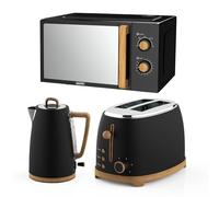 GEEPAS 20L Microwave Oven 700W, 2 Slice Toaster & 1.7L Electric Kettle Combo Set NordiQ Design | Matte Finish with Wood Accents | 850W Bread Toaster & 3000W Rapid Boil Cordless Jug Kettle | Black