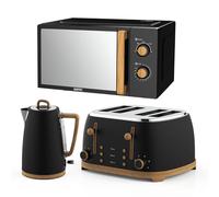 GEEPAS 20L Microwave Oven 700W, 4 Slice Toaster & 1.7L Electric Kettle Combo Set NordiQ Design | Matte Finish with Wood Accents | 1500W Bread Toaster & 3000W Rapid Boil Cordless Jug Kettle | Black