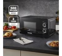 GEEPAS 700W Manual Solo Microwave Oven, 20L| Electric Oven with Auto Defrost Speedy Reheat | 5 Power Levels 2 Rotary Dials 30 Min Timer Easy Clean Standard Size of Dinner Plate | 2 Year Warranty Black