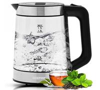 Geepas 2200W 1.7L Electric Glass Kettle | Detachable Non-Slip Base, Safety Lock, Heating Element & ON/Off Switch | Heat Things Up Quickly and Easily Boiler for Hot Water & Tea Maker - 2 Year Warranty