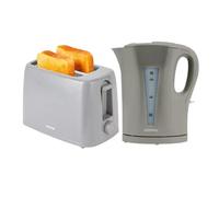 Geepas Electric Kettle & 2 Slice Bread Toaster Kitchen Combo Set | 2200W 1.7L Cordless Jug Kettle Boil Dry Protection & Auto Shut Off | 650W 6 Level with Browning Control & Crumb Tray | Grey