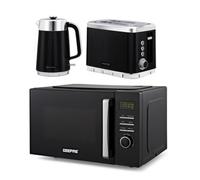 GEEPAS 23L Digital Microwave Oven, 1.7L Kettle & 2 Slice Toaster Kitchen Combo Set | 3000W Rapid Boil Cordless Jug Kettle | 930W Toastie Machine | 60 Min Timer 8 Pre-set Modes 800W Oven Black
