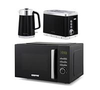 GEEPAS 23L Digital Microwave Oven, 1.7L Kettle & 2 Slice Toaster Kitchen Combo Set | 3000W Rapid Boil Cordless Jug Kettle | 930W Toastie Machine | 60 Min Timer 8 Pre-set Modes 800W Oven Black