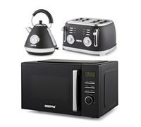 GEEPAS 23L Digital Microwave Oven, 1.7L Kettle & 4 Slice Toaster Kitchen Combo Set | 3000W Rapid Boil Cordless Jug Kettle Temperature Gauge | 1500W Toastie Machine | 60 Min Timer 8 Pre-set Modes 800W
