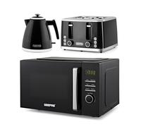 GEEPAS 23L Digital Microwave Oven, 1.7L Kettle & 4 Slice Toaster Kitchen Combo Set | 3000W Rapid Boil Cordless Jug Kettle | 1600W Toastie Machine | 60 Min Timer 8 Pre-set Modes 800W Oven Black