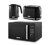 GEEPAS 23L Digital Microwave Oven, 1.7L Kettle & 2 Slice Toaster Kitchen Combo Set | 3000W Rapid Boil Cordless Kettle Auto Shut-Off | 1750W Toastie Machine | 60 Min Timer 8 Pre-set Modes 800W Black