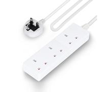 GEEPAS 3 Gang Extension Lead, 10M Cable | 3-Way Plug Extension Cable | 3 Socket Power Strip, 13A | Heavy Duty UK Plug | White