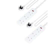 GEEPAS 3 Gang Extension Lead, 1M Cable | 3-Way Plug Extension Cable with Neon Indicator Light | Wall Mountable & Multi Socket Mains Strip for Home Bedroom Office | Heavy Duty UK Plug | White Pack of 2