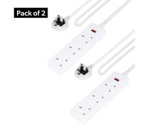 GEEPAS 3 Gang Extension Lead, 1M Cable | 3-Way Plug Extension Cable with Neon Indicator Light | Wall Mountable & Multi Socket Mains Strip for Home Bedroom Office | Heavy Duty UK Plug | White Pack of 2