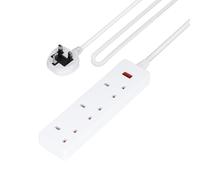 GEEPAS 3 Gang Extension Lead, 1M Cable | 3-Way Plug Extension Cable with Neon Indicator Light | Wall Mountable & Multi Socket Mains Strip for Home Bedroom Office | Heavy Duty UK Plug | White
