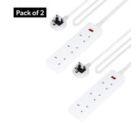 3 Gang Extension Lead, 2M Cable Pack of 2 Geepas White One Size