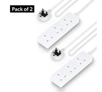 3 Gang Extension Lead, 2M Cable Wall Mountable Pack of 2 Geepas Off White One Size