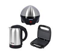 Geepas 3-In-1 Egg Boiler Poacher, Panini Sandwich Press & 1.8L Electric Kettle Kitchen Combo Set