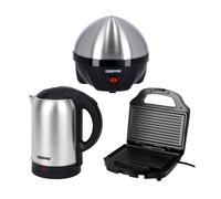 Geepas 3-in-1 Egg Boiler Poacher, Panini Sandwich Press & 1.8L Electric Kettle Kitchen Combo Set | Egg Cooker, 7 Egg Capacity | 750W 2 Slice Sandwich Toaster Maker, Grill | 1800W Cordless Kettle