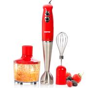 3-in-1 Hand Blender Mixer Chopper Food Processor Stainless Steel Blades 400W Geepas Red One Size