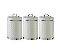 GEEPAS 3-Piece Tea Coffee Sugar Canisters Set | 1.3L Airtight Durable Carbon Steel Material Lids & Body | Kitchen Storage Canisters Keeps Contents Fresh Aromatic & Flavourful | Cream Argyle
