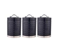 GEEPAS 3-Piece Tea Coffee Sugar Canisters Set | 1.3L Airtight Durable Carbon Steel Material Lids & Body | Kitchen Storage Canisters Keeps Contents Fresh Aromatic & Flavourful | Black Argyle