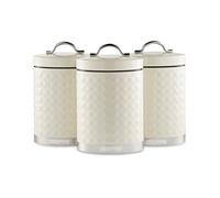 GEEPAS 3-Piece Tea Coffee Sugar Canisters Set | 1.3L Airtight Durable Carbon Steel Material Lids & Body | Kitchen Storage Canisters Keeps Contents Fresh Aromatic & Flavourful | Cream Argyle