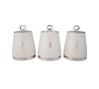 (Cream) GEEPAS 3-Piece Tea Coffee Sugar Canisters Set | 1.4L Airtight Stainless Steel Lids & Durable Carbon Steel Body Kitchen Storage Canisters