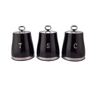 Geepas 3-Piece Tea Coffee Sugar Canisters Set 1.4L Carbon Steel Body in Black Geepas Black