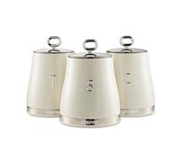GEEPAS 3-Piece Tea Coffee Sugar Canisters Set | 1.4L Airtight Stainless Steel Lids & Durable Carbon Steel Body | Kitchen Storage Canisters Keeps Contents Fresh Aromatic & Flavourful | Cream Retrovive