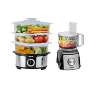 Geepas 3-Tier Food Steamer & 1200W Compact Food Processor Combo Set